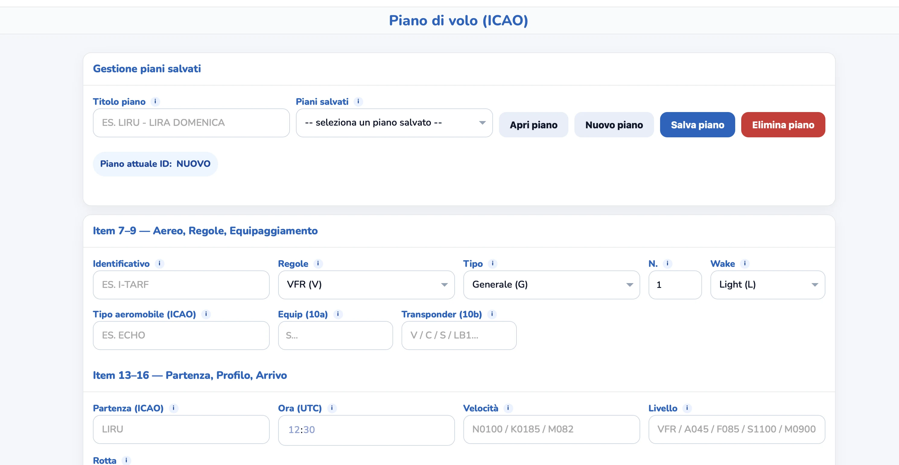 Modulo guidato FlightDesk per il piano di volo ICAO
